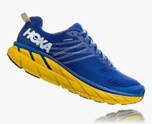 Hoka One One Men's Clifton 6 Wide Road Running Shoes Blue/Yellow Clearance Canada [CXQAZ-3860]